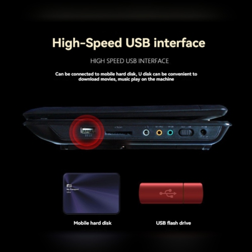 Portable mobile DVD player, 9-inch LCD video player with 270° rotating screen, 480×234 resolution, supports reading SD/MMC/USB