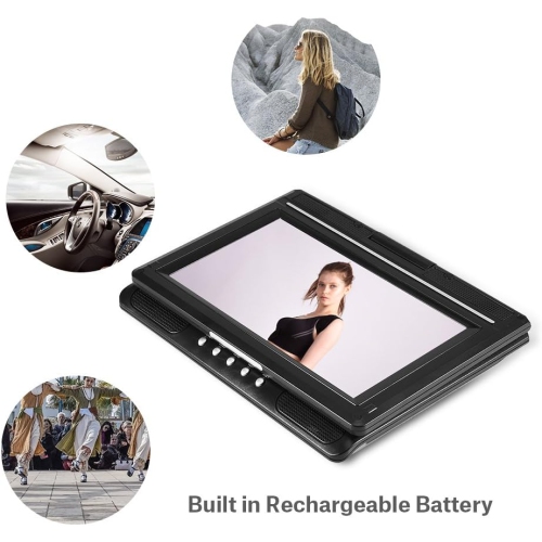 Portable mobile DVD player, 9-inch LCD video player with 270° rotating screen, 480×234 resolution, supports reading SD/MMC/USB
