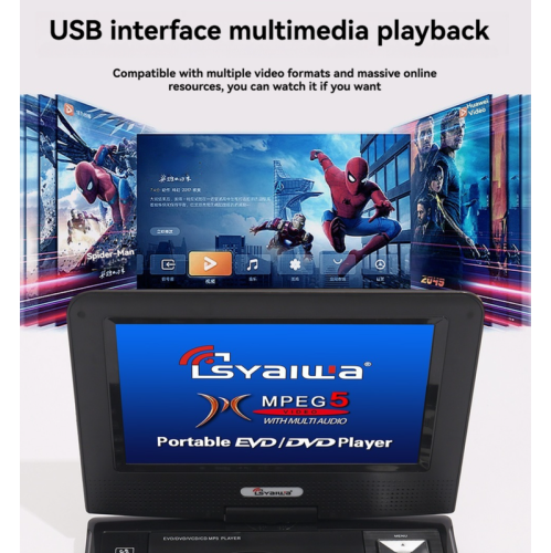 Lecteur DVD portatif avec écran de 9,8 po et capacités de jeu, rotation à 180°, compatible avec DVD, SVCD, CD, CD-R/RW, CD KODAK IMAGE, MP3, MP4