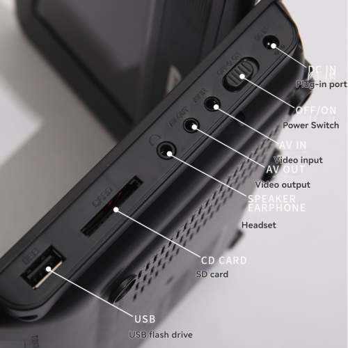 Lecteur DVD portatif, interface USB, lecture multimédia, rotation de l'écran à 180°, lecteur intégré à résolution de 800 x 480