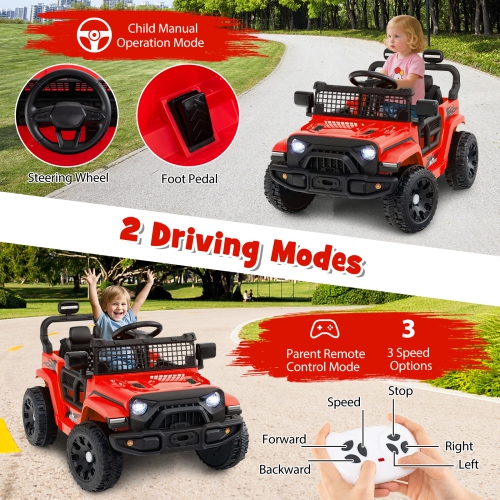 Gymax Kids Ride on Car Truck 12V Battery Powered Electric Vehicle w/ Foldable Mirrors