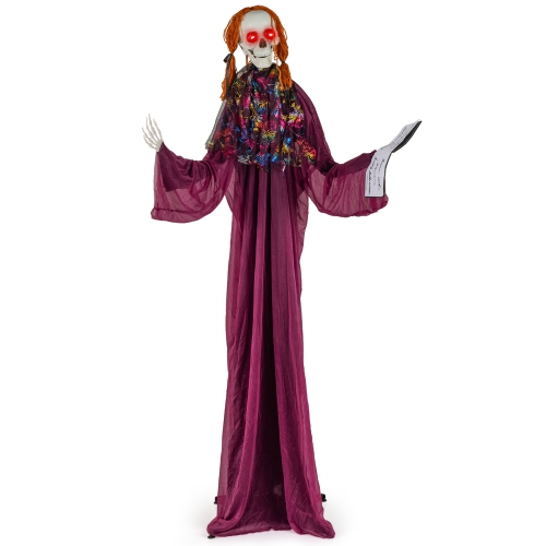 Gymax 6 FT Halloween Animatronic Standing Girl Holding Book Haunted House Decoration