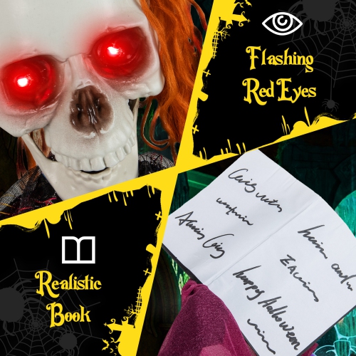 Gymax 6 FT Halloween Animatronic Standing Girl Holding Book Haunted House Decoration