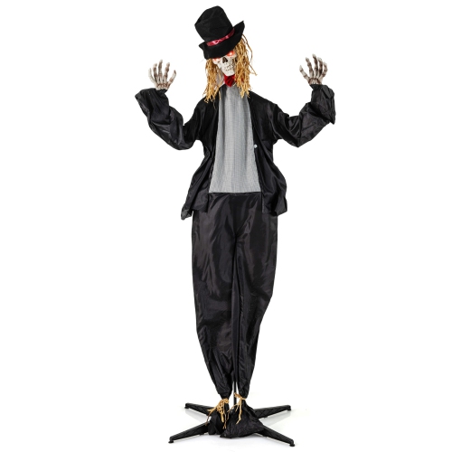 Gymax 7.2 FT Halloween Animatronic Standing Groom Haunted House Decoration Moving Head