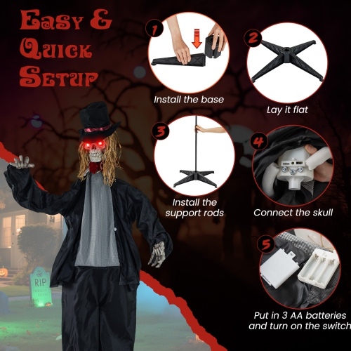 Gymax 7.2 FT Halloween Animatronic Standing Groom Haunted House Decoration Moving Head