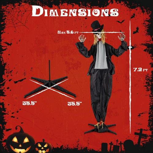 Gymax 7.2 FT Halloween Animatronic Standing Groom Haunted House Decoration Moving Head