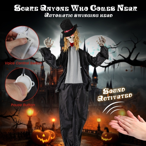 Gymax 7.2 FT Halloween Animatronic Standing Groom Haunted House Decoration Moving Head