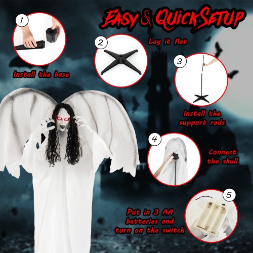 Gymax 6.6FT Halloween Animatronic Standing Angel Holding Book Haunted House Decoration