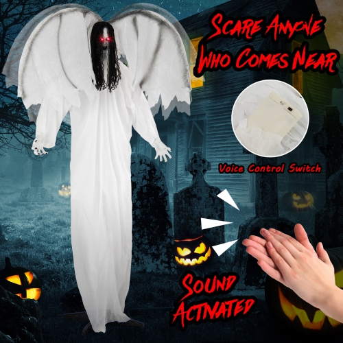 Gymax 6.6FT Halloween Animatronic Standing Angel Holding Book Haunted House Decoration