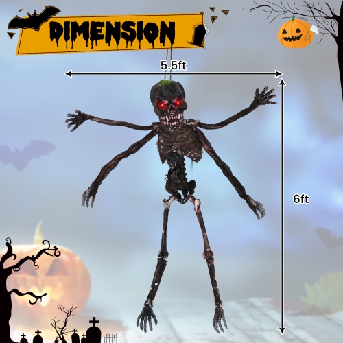 Gymax 6 FT Animated Halloween Decoration Hanging Zombie Light-up Eyes Poseable Arms