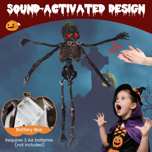 Gymax 6 FT Animated Halloween Decoration Hanging Zombie Light-up Eyes Poseable Arms