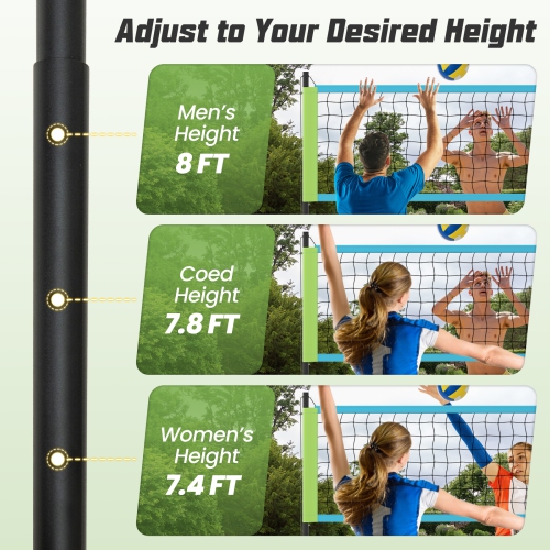 Gymax Portable Outdoor Volleyball Net Set Height Adjustable Poles Anti-Sag Green