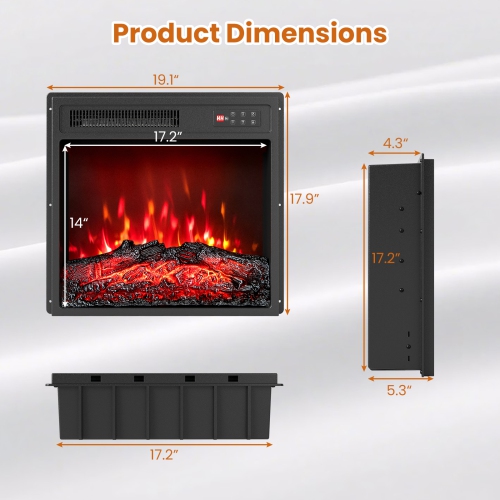 Gymax 18'' Electric Fireplace Insert 750W/1500W Fireplace Heater w/ Remote Control