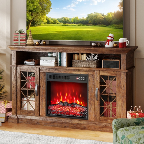 Gymax 18'' Electric Fireplace Insert 750W/1500W Fireplace Heater w/ Remote Control