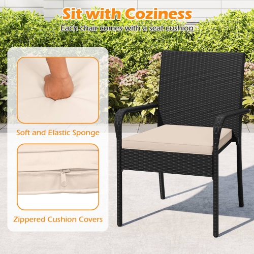 Gymax 3 Piece Patio Furniture Set Outdoor Wicker Chair & Table Set w/ Seat Cushions