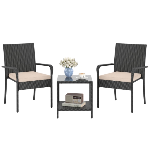 Gymax 3 Piece Patio Furniture Set Outdoor Wicker Chair & Table Set w/ Seat Cushions