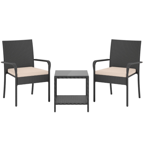 Gymax 3 Piece Patio Furniture Set Outdoor Wicker Chair & Table Set w/ Seat Cushions