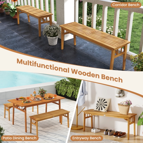 Gymax Acacia Wood Outdoor Bench 48'' Long Backless Wooden Picnic Bench w/ Slatted Seat