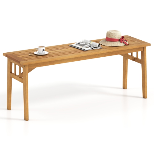 Gymax Acacia Wood Outdoor Bench 48'' Long Backless Wooden Picnic Bench w/ Slatted Seat