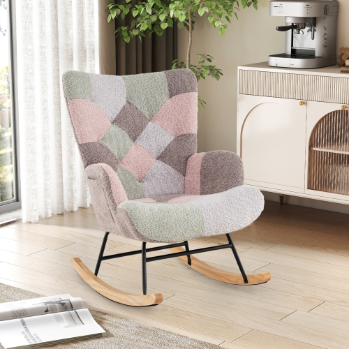 Gymax Nursery Rocking Chair Upholstered Boucle Fabric Nursing Armchair w/ Ergonomic Armrests