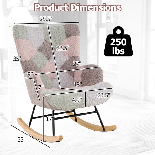 Gymax Nursery Rocking Chair Upholstered Boucle Fabric Nursing Armchair w/ Ergonomic Armrests