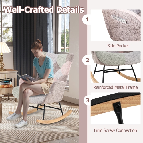 Gymax Nursery Rocking Chair Upholstered Boucle Fabric Nursing Armchair w/ Ergonomic Armrests