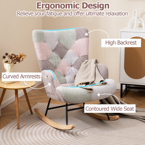 Gymax Nursery Rocking Chair Upholstered Boucle Fabric Nursing Armchair w/ Ergonomic Armrests