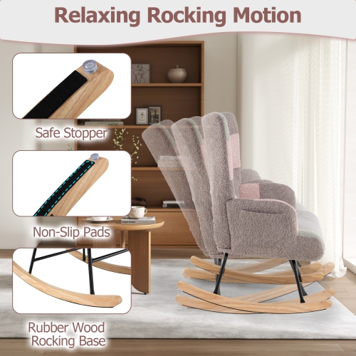 Gymax Nursery Rocking Chair Upholstered Boucle Fabric Nursing Armchair w/ Ergonomic Armrests