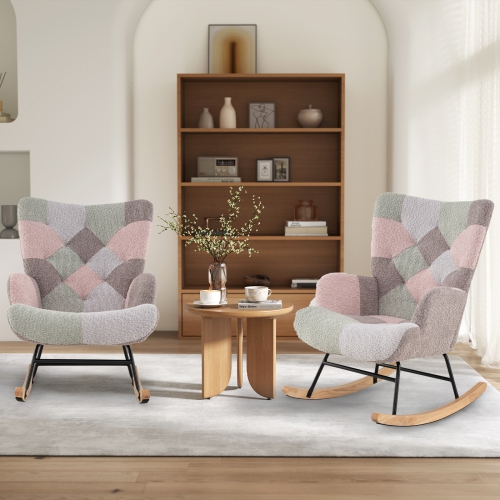 Gymax Nursery Rocking Chair Upholstered Boucle Fabric Nursing Armchair w/ Ergonomic Armrests