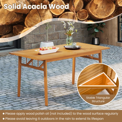 Gymax 63'' Acacia Wood Dining Table for 6 People Heavy-Duty Indoor Outdoor Wooden Table