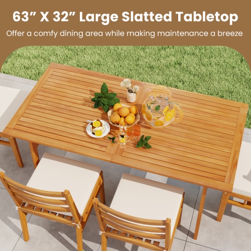 Gymax 63'' Acacia Wood Dining Table for 6 People Heavy-Duty Indoor Outdoor Wooden Table