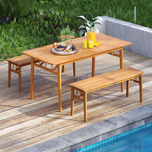 Gymax 63'' Acacia Wood Dining Table for 6 People Heavy-Duty Indoor Outdoor Wooden Table