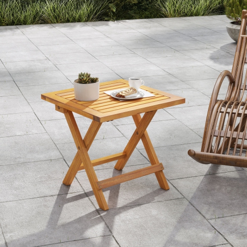 Gymax 2 PCS Outdoor Folding Side Table Acacia Wood End Table Square Patio Bistro Table
