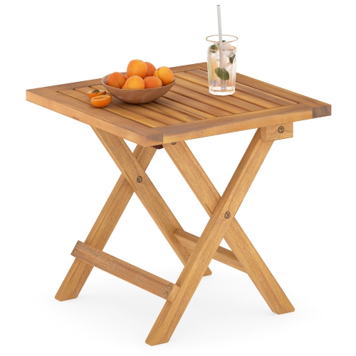 Gymax Outdoor Folding Side Table Acacia Wood End Table Square Patio Bistro Table