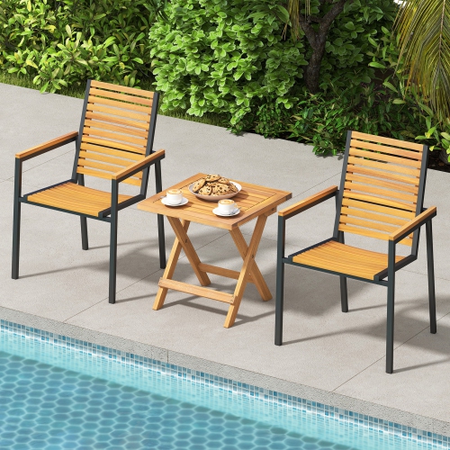 Gymax Outdoor Folding Side Table Acacia Wood End Table Square Patio Bistro Table