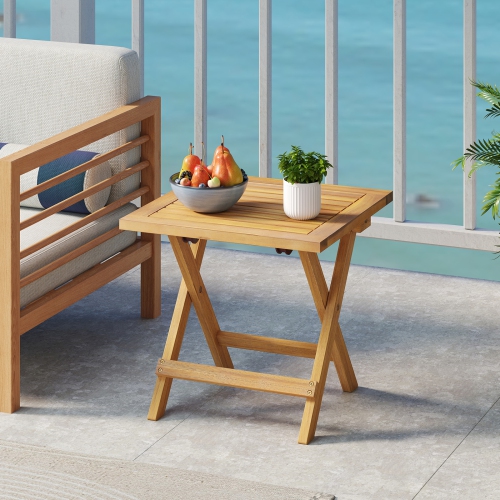 Gymax Outdoor Folding Side Table Acacia Wood End Table Square Patio Bistro Table