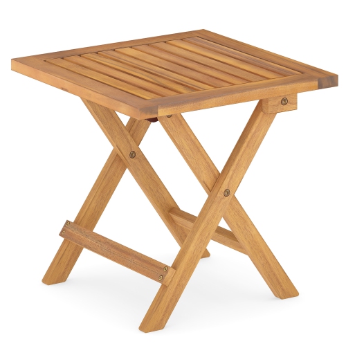 Gymax Outdoor Folding Side Table Acacia Wood End Table Square Patio Bistro Table