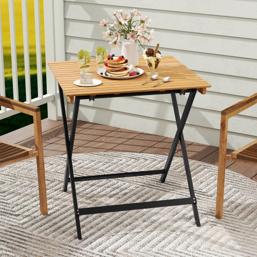 Gymax 28'' Patio Folding Table w/ Slatted Tabletop Portable Bistro Dining Table