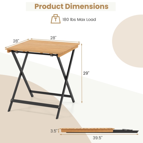 Gymax 28'' Patio Folding Table w/ Slatted Tabletop Portable Bistro Dining Table