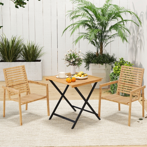 Gymax 28'' Patio Folding Table w/ Slatted Tabletop Portable Bistro Dining Table