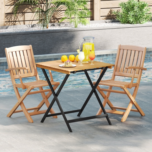 Gymax 28'' Patio Folding Table w/ Slatted Tabletop Portable Bistro Dining Table
