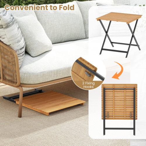 Gymax 28'' Patio Folding Table w/ Slatted Tabletop Portable Bistro Dining Table