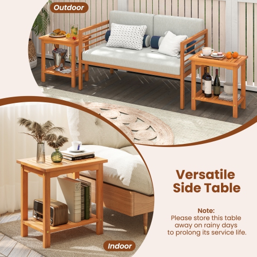 Gymax 2PCS Outdoor Acacia Wood Side Table 2-Tier Patio End Table w/ Slatted Tabletop