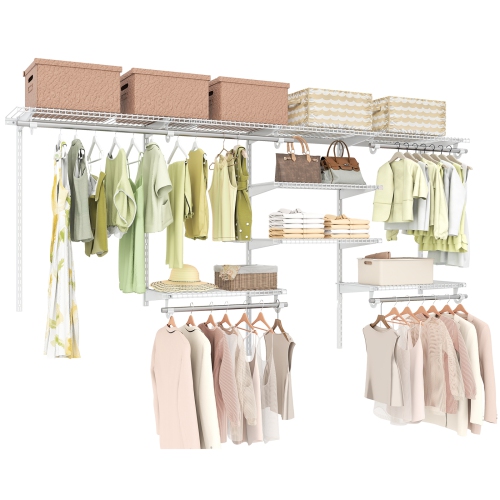 Gymax Wire Closet Organizer System Wall-mounted Adjustable Storage Shelves Coats White