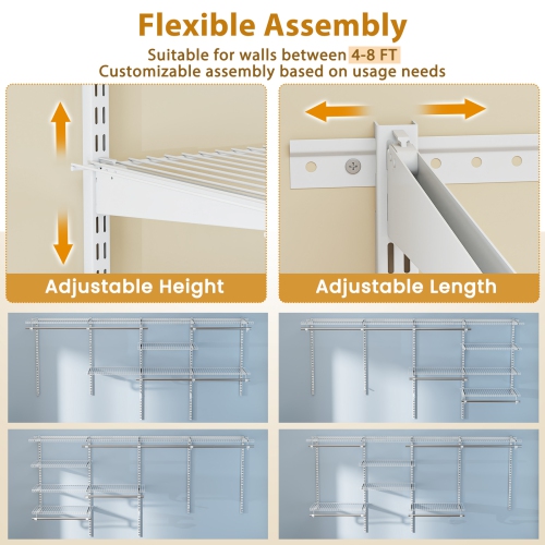 Gymax Wire Closet Organizer System Wall-mounted Adjustable Storage Shelves Coats White
