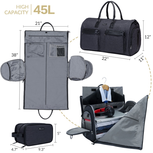 Meidale – Sac à vêtements convertible avec sac de toilette | Sac polochon de cabine pour hommes et femmes en voyage | Sac multifonctionnel pour