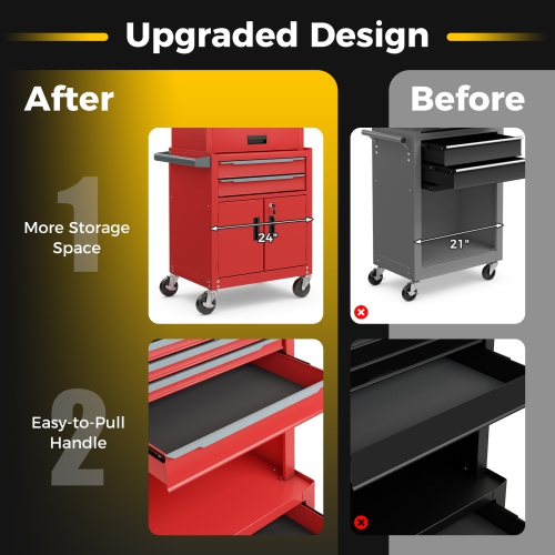 Coffre à outils à roulettes 3-en-1, 6 tiroirs, armoire de rangement robuste avec roulettes universelles