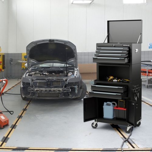 Coffre à outils à roulettes 3-en-1, 6 tiroirs, armoire de rangement robuste avec roulettes universelles