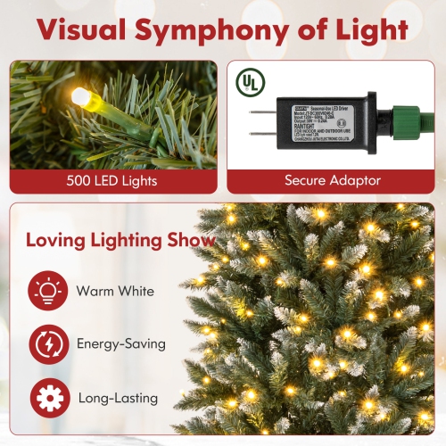 Costway 9FT Pre-Lit Christmas Tree Hinged Slim Pencil Xmas with 500 LED Lights & 1298 Tips