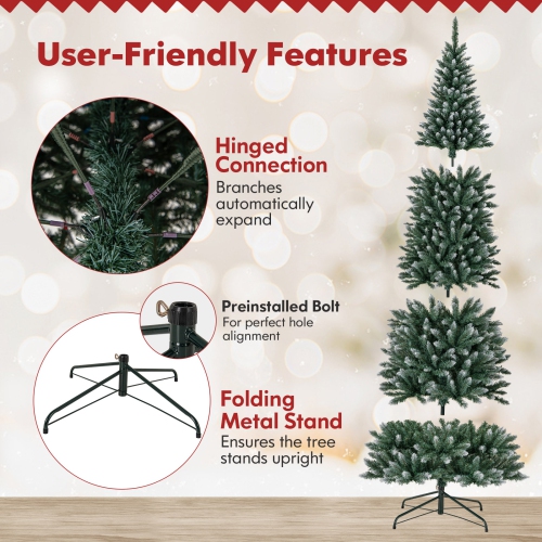 Costway 9FT Pre-Lit Christmas Tree Hinged Slim Pencil Xmas with 500 LED Lights & 1298 Tips